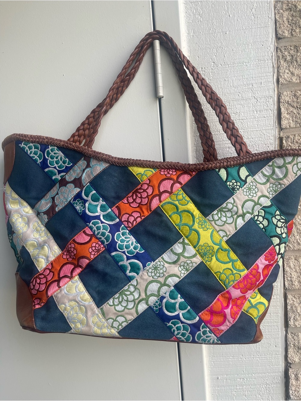 Hadley Pollet Zinnia Departure Tote Navy Brown Leather Braiding